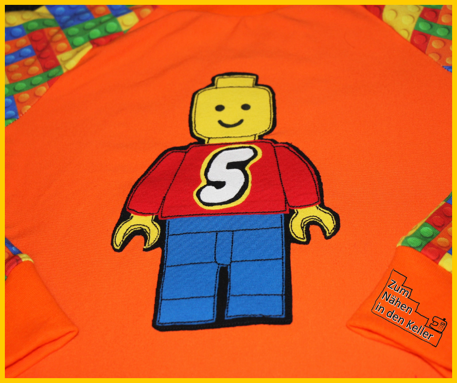 raglanshirt Klimperklein Jersey Lego Legomännchen Zum Nähen in den Keller Geburtstagsshirt 5. Geburtstag Kindergeburtstag Applikation applizieren