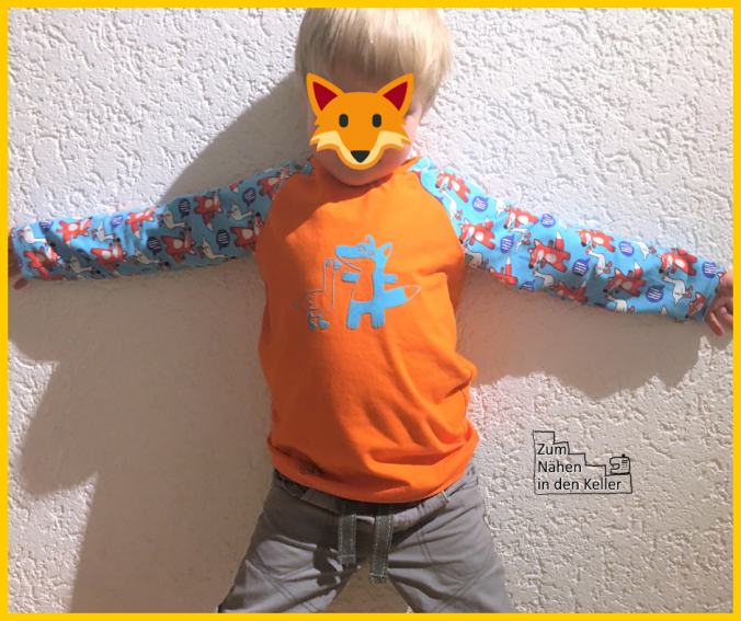 raglanshirt, klimperklein, orange, Hamburger Liebe, Boo & Zoo, Fuchs du hast die Gans gestohlen, Zum Nähen in den Keller, Plott, Velourplott, Fuchs, Gans, Peppauf.de